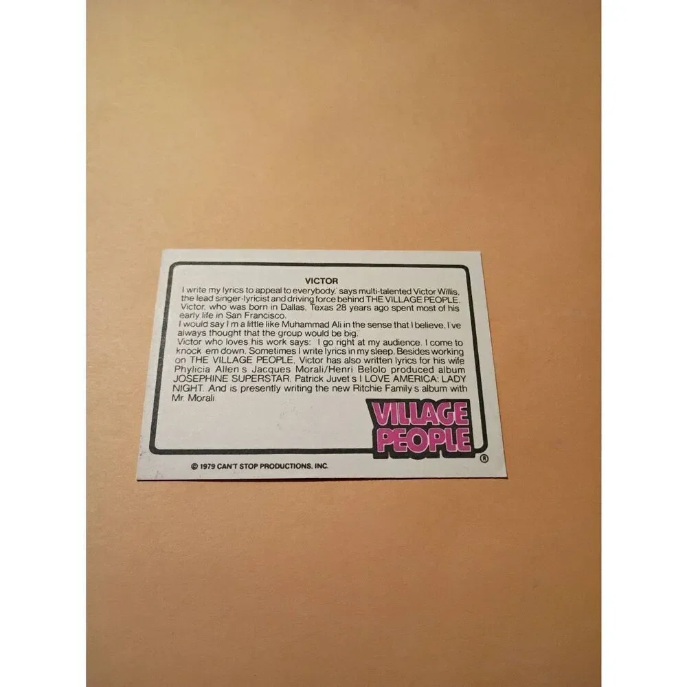 Vintage 1979 Village People Trading Card #7 Disco Era Vintage Music Collectible